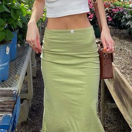 Skirts Gitana Bow High Waist Midi Skirts Outfits Streetwear Sexy Bodycon Slit Green Summer Skirts Women Party Holiday Clothing 220924