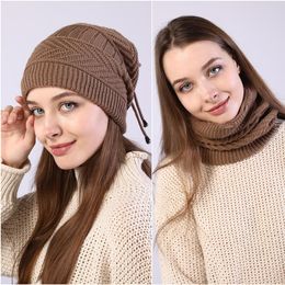 New Women Stretchy Knitted Skullies Beanies Hat Solid Snood Scarf Warm Beanie for Womem Autumn Winter Female Cap