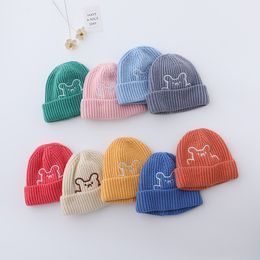 M513 Autumn Winter Baby Kids Knitted Hat For Boys Boys Cartoon Embroidery Bear Caps Children Skull Beanies Warm Hats