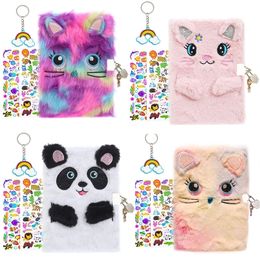 Notepads Cute Plush Diary Secret Notebook with Lock and Key for Kids Girls Boys Fuzzy Note Book Stationery Gift 1 Keychain 2 Stickers 220927