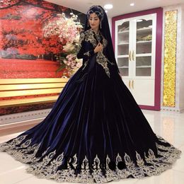 Vintage islamskie sukienki ślubne Veet muzułmańskie koronkowe aplikacje małokabskie sukienkę mostkową rękaw z liniami arabski dubai indyka samice szat Mariage 326 326