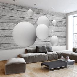 Wallpapers Drop Custom Mural Wallpaper Home Modern Simple 3D Geometric Round Ball Wood Grain TV Background Wall Decor Painting