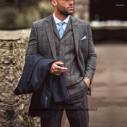 Men's Suits Men's & Blazers Winter Herringbone Plaid Men Wool Tweed Groom Wedding Prom Tuxedo 3 Pieces Jacket Vest Pants Set Business