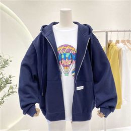 Women's Hoodies Sweatshirts BiggOrange Plus size Pullovers Hoodies Women Brown Blue Zip Up Sweatshirt Summer Jacket oversize Clothes Vintage Pockets Tops 220926