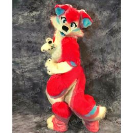 Halloween Red Furry Husky Dog Mascot Costumes Christmas Party Dress Cartoon Character Carnival Advertising Birthday Party Costume Outfit