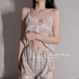 Women's Tanks Girl's Sexy Pure Desire Ice Silk Sling Pajamas Women's Summer 2022 Home Two-Piece Set