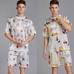 Men's Sleepwear Summer Men Pyjama Set Print Satin Men Pyjama Suit Short Sleeve Shorts Silk Pyjama Man Sleepwear Spring Pyjama Male Nightgown XXL 220924