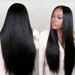 Synthetic Wigs New black split long straight women's chemical Fibre high temperature silk wig 220927