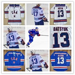 Gla MitNess 13 Pavel Datsyuk KHL CKA St Petersburg 17 Ilya Kovalchuk KHL Blue White Custom Hockey Jerseys Cheap