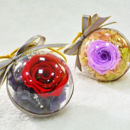 Decorative Flowers Mother Day Gift Artificial Eternal Rose Home Decor In Dome Valentines Mother'S Round Hanging Ornaments