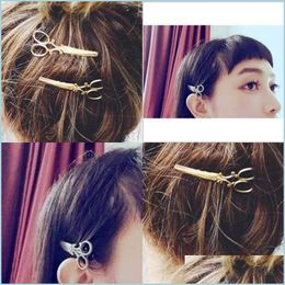 Hair Clips Barrettes Barrettes Retro Hairpin Plated Gold Small Scissors Lovely New Original Side Clip Personality Fashion Woman 0 5D Dhc0W