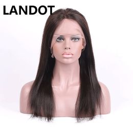 LANDOT Pre Plucked Hairline Lace Front Bob Human Hair Wigs Brazilian Peruvian Malaysian Indian Straight Virgin Hair Wigs Natural Black For Women