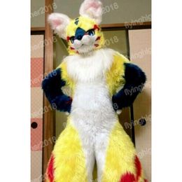 Hallowee Yellow Long Fur Husky Dog Mascot Costume Cartoon Character Outfit Suit Christmas Carnival Adults Size Birthday Party Outdoor Outfit