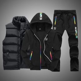 Men s Tracksuits Clothing Sets 3 Pieces Vest Hoodie Set Fleece Zipper Casual Sport Sweatpant Tracksuit Outfit Sweat Suit Winter 220926