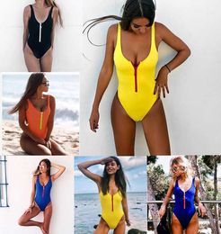 Women's Swimwear Summer Candy Color One Piece Swimsuits Women Zipper Design V-neck Skinny Bikini Swimwear Playsuits