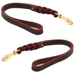 Dog Collars Leashes 50cm Short Dog Leash One step pet traction belt Braided Real Leather dog Walking Training Lead for small Medium Large Big Dogs 220923