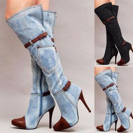 -Stretch Slim Oberschenkel High Stiefel Frauen sexy Mode ￼ber den Knie High Heels Schuhe Schnalle G￼rtel Stiletto Heel Winter Boots287Q