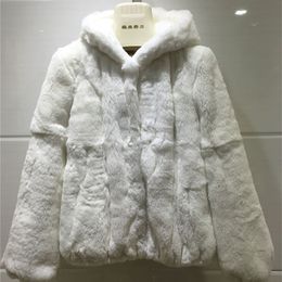 Womens Fur Faux Fur genuine natural real rex fur coat women Hooded outerwear whole skin longsleeved short style Slim jacket cap 220927