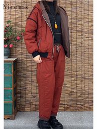 Women s Two Piece Pants Nicemix Large Size Sports Suit for Men Women Thickened Fleece Hoody Casual Home Wear Autumn Winter Hooded Two piece Zip Set 220926
