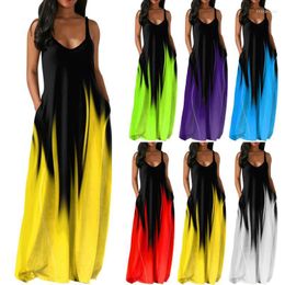 Women's Swimwear Women's Fashionable Plus Size Skirt Dress Women Casual Bohemian Style Solid Gradient Colours Vintage Retro Long Sling