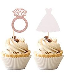 Factory Party Decoration 4 pcs set Bride to Be Cupcake Toppers with Heart Ring Dress Bridal Shower Picks Wedding Engagement Bachelorette Party Cake Decorations