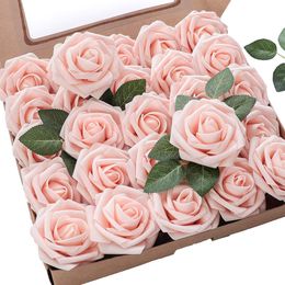 Decorative Flowers Artificial Real Looking Blush Foam Fake Roses With Stems For Diy Wedding Bouquets Bridal Shower Centerpie Yydhhome Amchs