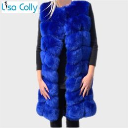 Womens Fur Faux Women 90CM Autumn Winter Coat Overcoat ry Sleeveless Long Vest Thick Fake s Jacket Two Pockets 220927