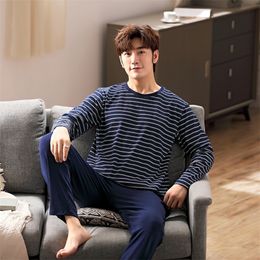 Men's Sleepwear Pyjamas Sets Men Striped Full Cotton Cartoon Fashion Male Long Sleeve Sleepwear Suit 2 piece Casual Spring Home Lounge Gift 4XL 220924