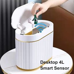 Waste Bins 4L Smart Sensor Trash Can Desk Paper Basket Luxury Induction Automatic For Bathroom Toilet Waterproof 220927