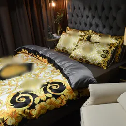 Luxury pattern designer bedding sets 4pcs set golden printed silk queen king size duvet cover bed sheet fashion pillowcases3019