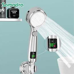 Bathroom Shower Heads Samodra Temperature Display Handheld No charging Required High Pressure Water Saving 4 Modes 220927