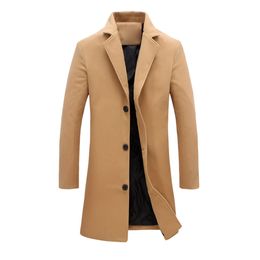 Thickened mens Coats and Jacket Winter Warm Solid Colour Woollen Trench Blends S-lim Long Coat Outwear Overcoat Men Coats Jackets