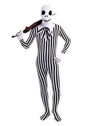 Catsuit Costume Skull black and white vertical stripes Halloween cosplay jumpsuit Printing pattern Lycar full Bodysuit zentai suit