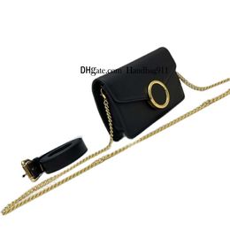 Luxury Designer Gold Chain Shoulder Bag Real Leather Waist Bags Women Fashion Trendy Crossbody Bags Detachable Strap Handbag Woman Messenger Purse Lady Fanny Pack