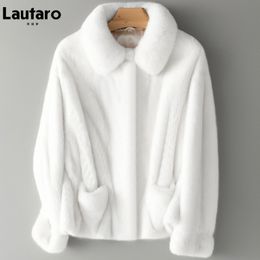 Womens Fur Faux Fur Lautaro Winter Short White Thick Warm Faux Mink Fur Coat Women Pockets Runway Luxury Fluffy Furry Jacket Korean Fashion 220927