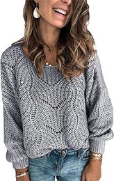 Women's T-Shirt Women's Long Sleeve Crew Neck Knit Sweater Button Solid Pullover