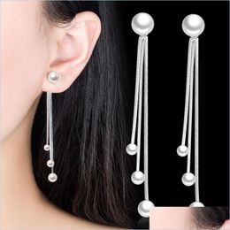 Charm 925 Sterling Sier New Womens Fashion Jewellery Pearl Exaggerated Long Tassel Simple Rear Hanging Earrings Drop Delivery 2021 Dhsel Dhujz