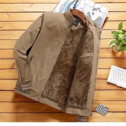 Men's Jackets Khaki Jacket Men Fashion Clothing Stand Collar Fleece Lined Warm Coat Men Streetwear Casual Jacket Fur Lined Warm Coats Men 220927