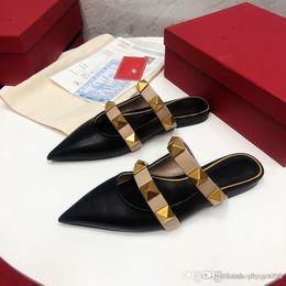 rock spring shoes UK - Shoes A3 iduzi top New Spring fall and summer Women roman stud flat mule Slippers rock Rivet leather stuffies f Valentinoe''Valentinoity qhR