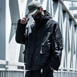 Men's Jackets 2022 Black Cargo Jacket Men Safari Style Hoodies Men's Coat Hooded Zip-up Hoodie Korean Streetwear Hip Hop Autumn