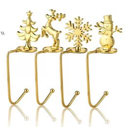 Gold Christmas Decoration Hook Snowflake Santa Elk Christmas Gift Fireplace Sock Metal Pendant BBB15770