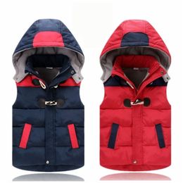 Waistcoat Winter Warm 3 4 6 8 10 11 12 Years Teenager Thickening Outerwear Color Patchwork Hooded Vest Waistcoat For Kids Boys Girls 220927