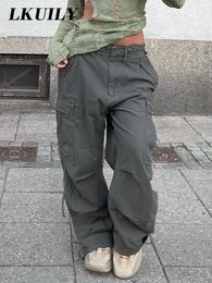 Pantaloni da donna Capris Pantaloni cargo vintage Jeans larghi Moda donna anni '90 Streetwear Tasche Tuta ArmyGreen Vita alta Pantaloni larghi in denim Y2k T220926
