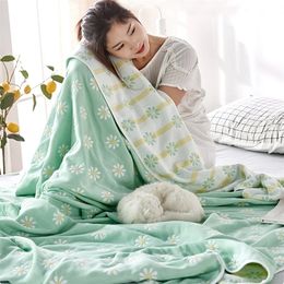 Blankets Swaddling WOSTAR 6 layer muslin towel pure cotton quilt blanket summer adult kids double bed air conditioning thin duvet bedding king size 220927