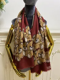 women square scarves cashmere material thin and soft print bear wine red Colour size 130cm - 130cm