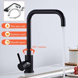 Kitchen Faucets 360° Rotation Faucet Drinking Water Single Hole Black And Cold Pure Sinks Mounted Mixer Tap With 2 Hoses