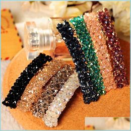 Hair Clips Barrettes Barrettes Crystal Four Rows Spring Hairpin Super Shiny Handmade Beaded Hair Clips 6 Colours Wholesale Women Jewe Dhxnx