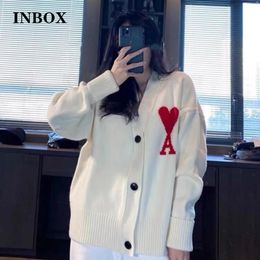 Korean Style Embroidered Sweater Women Fashion Casual Cardigan Ladies Loose Long Sleeve V-neck White Teen Knitwear Female