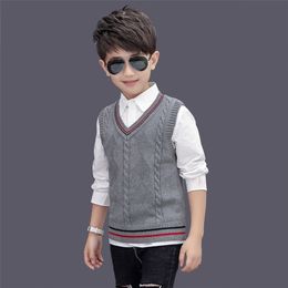 Waistcoat Kids Boys Knitted Vests Autumn/Winter Children Cotton Waistcoats For School Boys 6 8 10 12 14 16 Years Wear Dwq569 220927