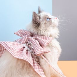 Dog Collars Leashes Bow Dog Collar Skirt Breathable Cat Harness Vest Dog Mesh Dress Bow Chest Belt Collar Traction Rope Collars Clothes Pet Supplies 220923